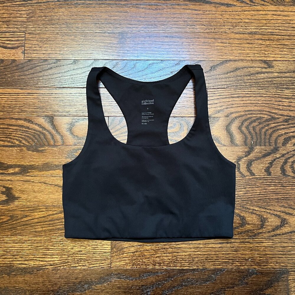 Girlfriend Collective Paloma Racerback Sports Bra in Black, size Small